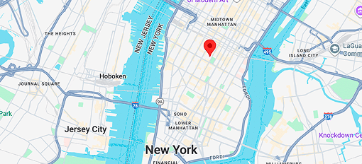 Map of New York with location pin in Midtown Manhattan | Haywood Martin Wise